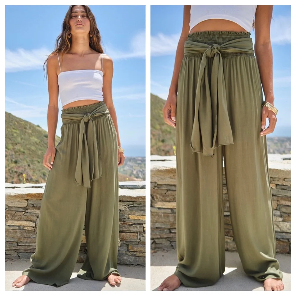 #06 Most Fabulous High Waist Wide Leg Tie at Waist Pants - Picture 2 of 5